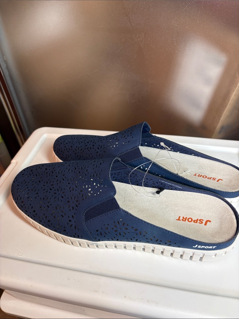 Navy Perforated Slip-On Mules